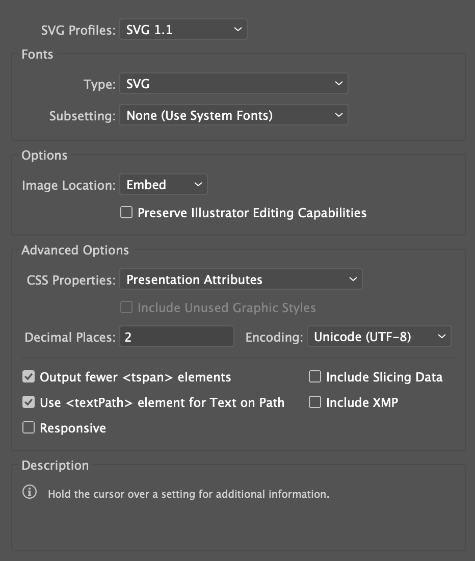 SVG options in Illustrator